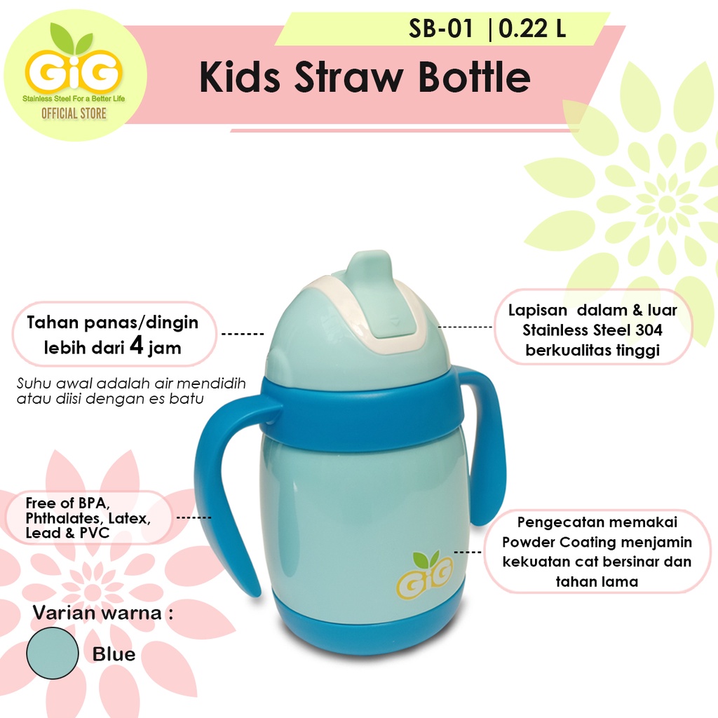 Botol Minum Anak GIG Baby Vacuum Kids Straw Bottle 220ml SB-01 / Termos Anak / Stainless Steel