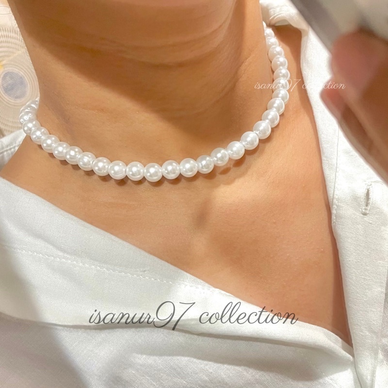 ISANUR97 Necklace Pearl Kalung Mutiara Choker Aksesoris Kalung Pearl Rantai Klavikula Hias Mutiara Untuk Aksesoris Perhiasan