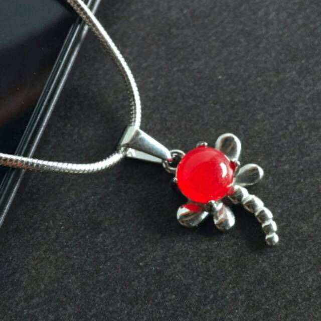 Kalung Wanita Liontin Capung Batu Merah Siam