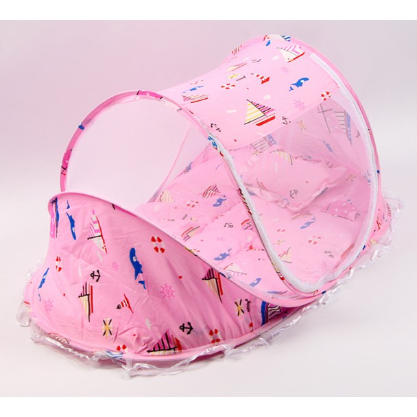 Kelambu Bayi 3IN1 Lengkap Dengan Kasur, Bantal & Musik / Baby Bed / Kasur Bayi-PINK