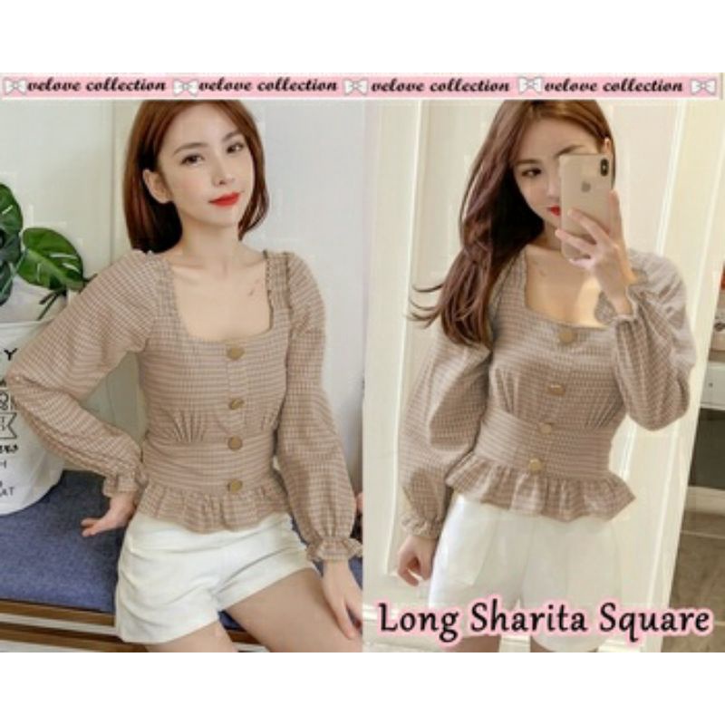 Blouse Long Sharita motif kotak kotak Square