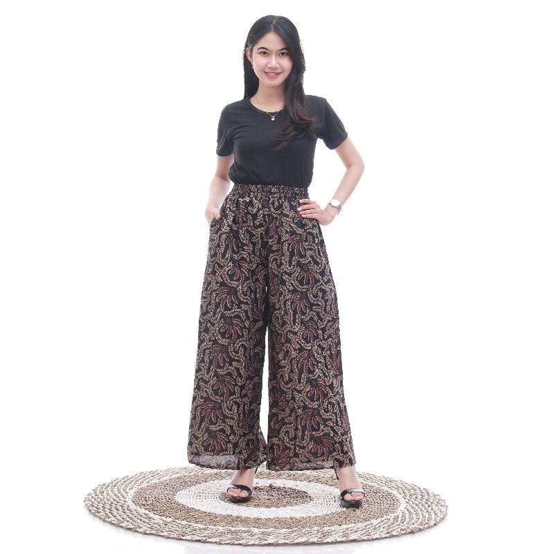 Kulot Panjang Wanita Bahan Katun Nyaman Ada Saku Murah Muat Jumbo Pinggang Elastis-3