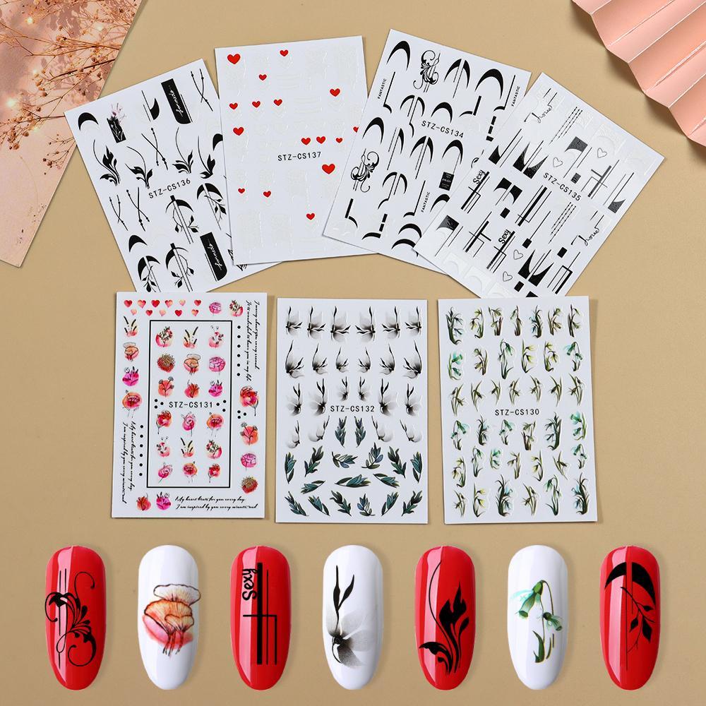 R-flower Nail Art Stiker Sliders Charm Spring Putih Hijau