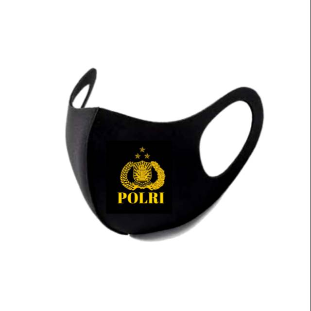  Masker  Korea Bahan Kain Scuba  Hitam  Logo POLRI Shopee 