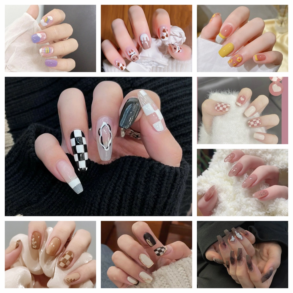 24pcs / Set stiker kuku palsu anti nail air 3d imlek kuku palsu murah pengantin panjang pendek anak bening polos wedding kaki manikur set nail sticker art