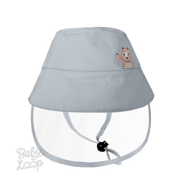 Baby Loop Topi Corona - Bucket Hat Baby + Face Shield Spring Collection BabyLoop Detachable Faceshield Topi Anak Kecil Bayi Anti Virus-Grey