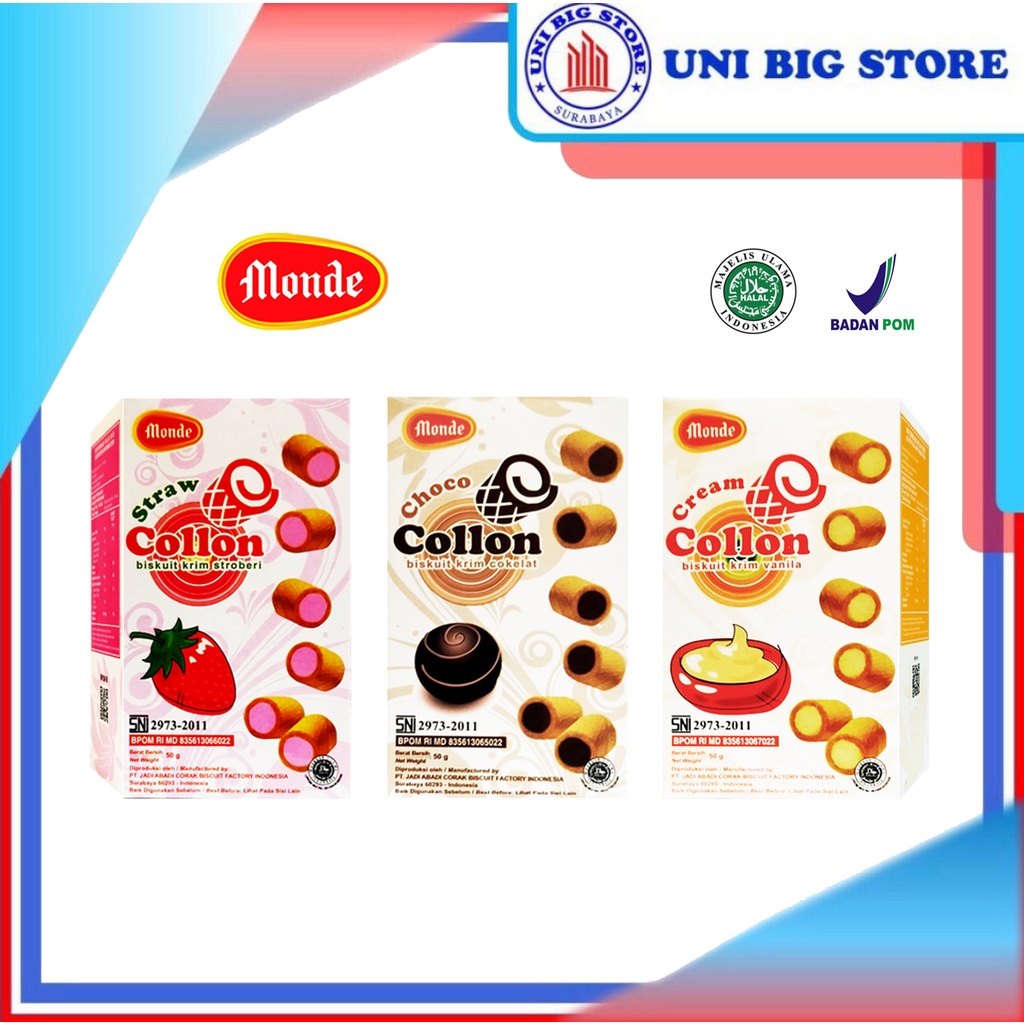 

Monde Collon Cream Cokelat - Vanilla - Stroberi Biskuit Jadoel 50 gr