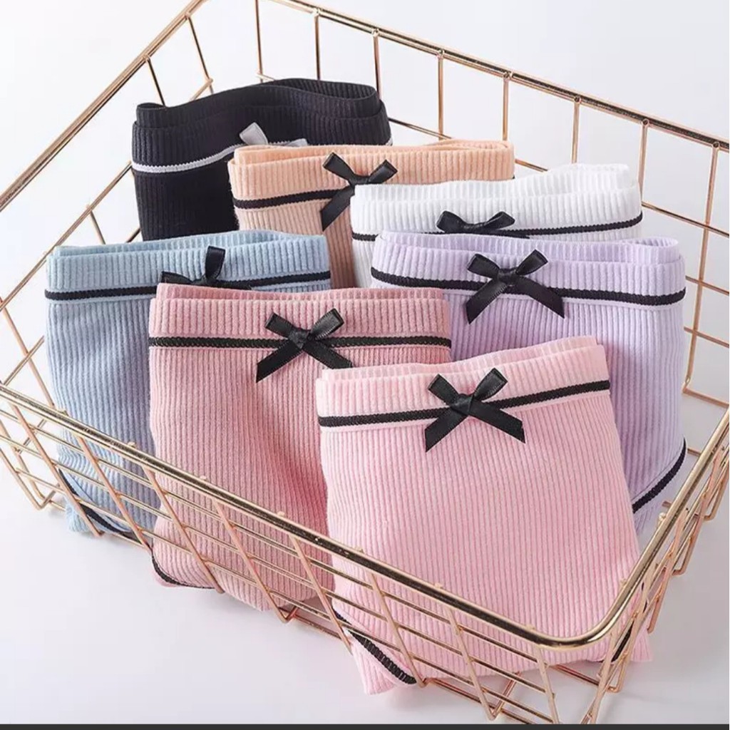 Celana Dalam Wanita/Undearwear Cewek Polos Motif Pita Hitam/impot murah Gaya Korea Bahan Katun