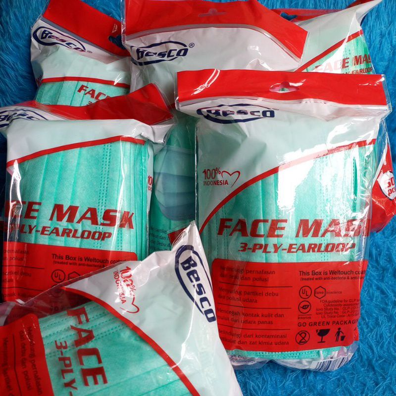 MASKER HIJAU BESCO isi 50pc EARLOPE