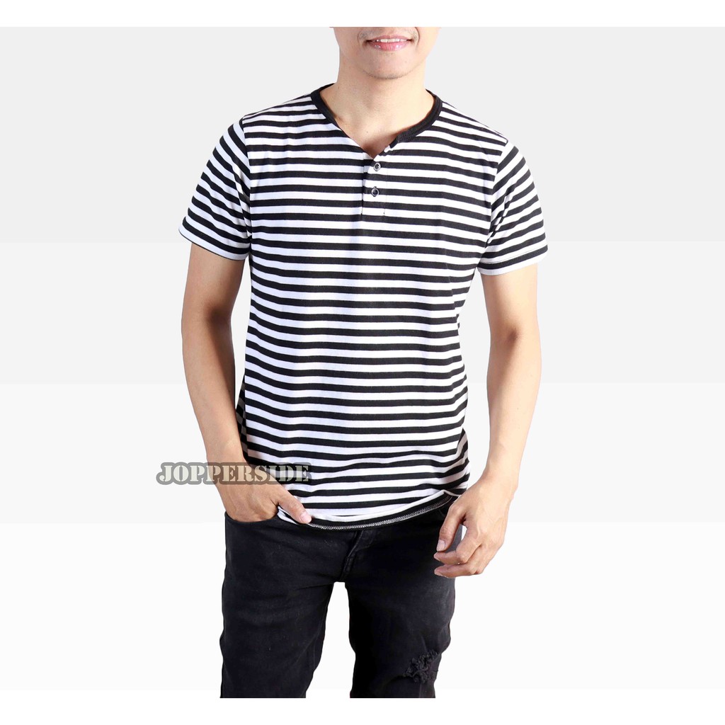 COD PABRIK T shirt kaos stripe salur polos distro kancing henley pria tb2