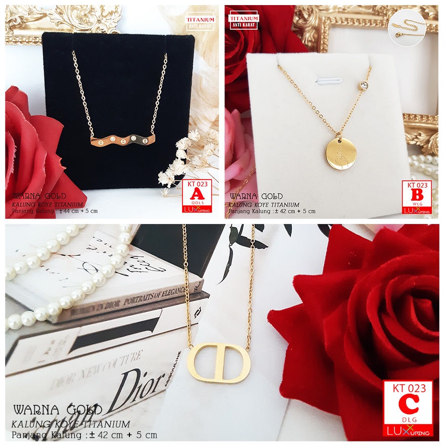 KT 023 Kalung Titanium Murah Perhiasan Wanita Lapis Emas Gold Silver Rose Gold Anti Karat Selamanya Luxx Xuping