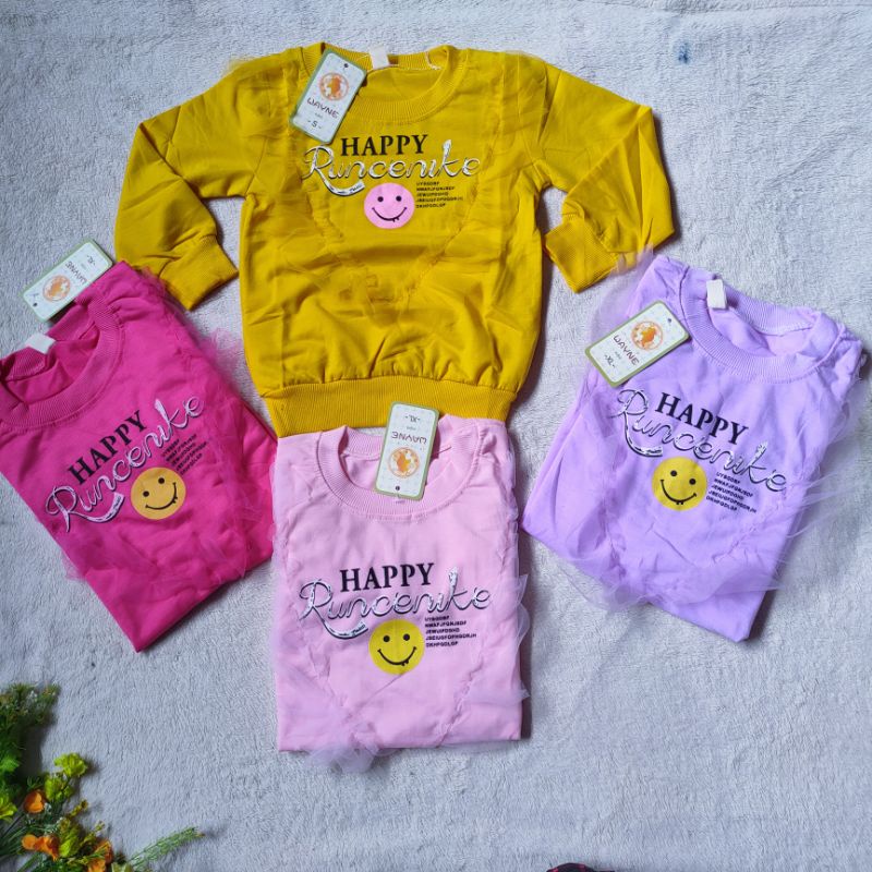 Kaos Anak premium 1 2 3 4 5 tahun lengan panjang jogger joger import kaos anak cewek perempuan ( wayne happy runcenike )