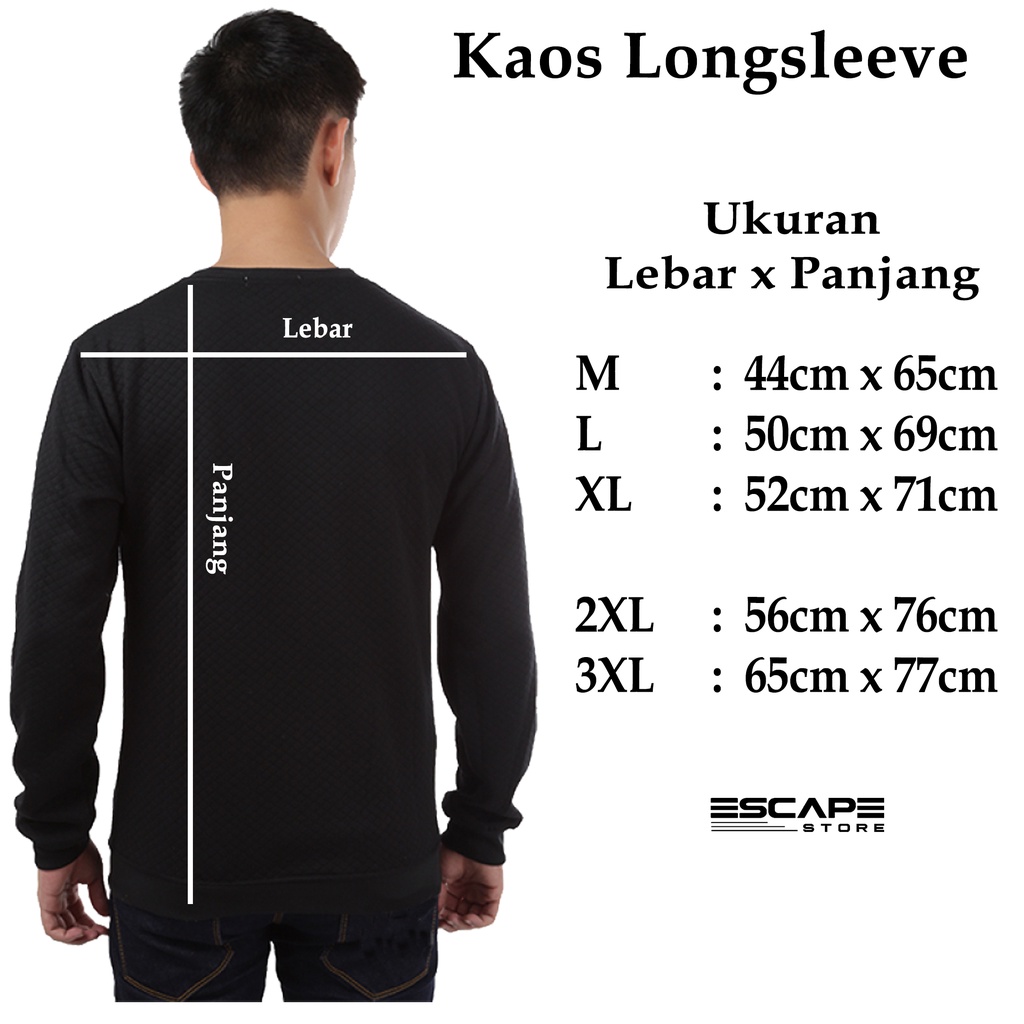 XXL - Kaos Lengan Panjang Big Size Jumbo Polos Longsleeve Bahan Cotton Combed Adem Tidak Nerawang