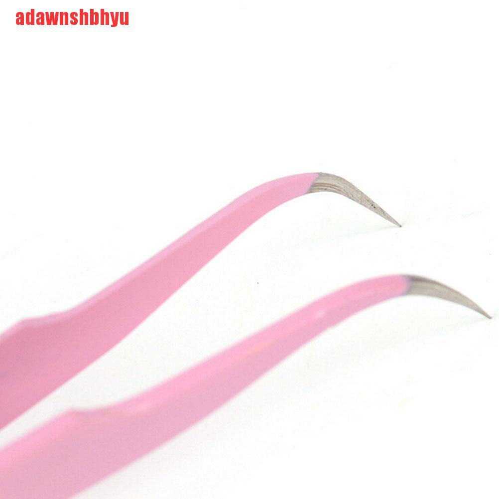 2pcs Pinset Lurus Dan Bengkok Bahan Baja Warna Pink Untuk Ekstensi Bulu Mata