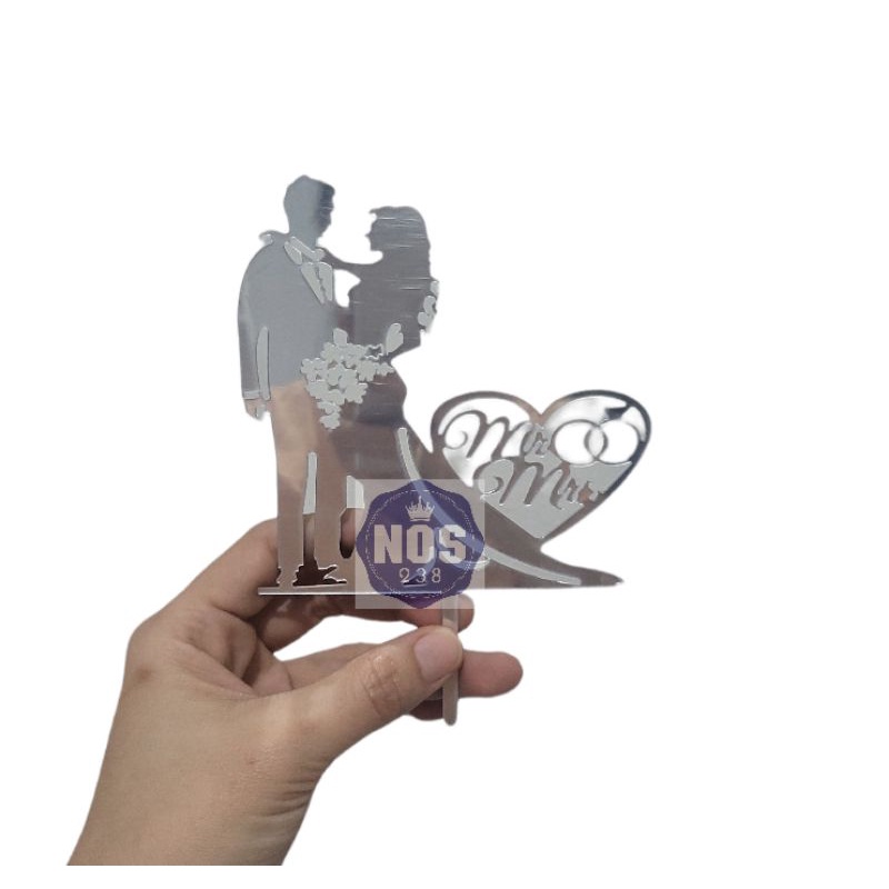 Cake Topper Akrilik Kue Wedding,Love dan Mr&amp;Mrs