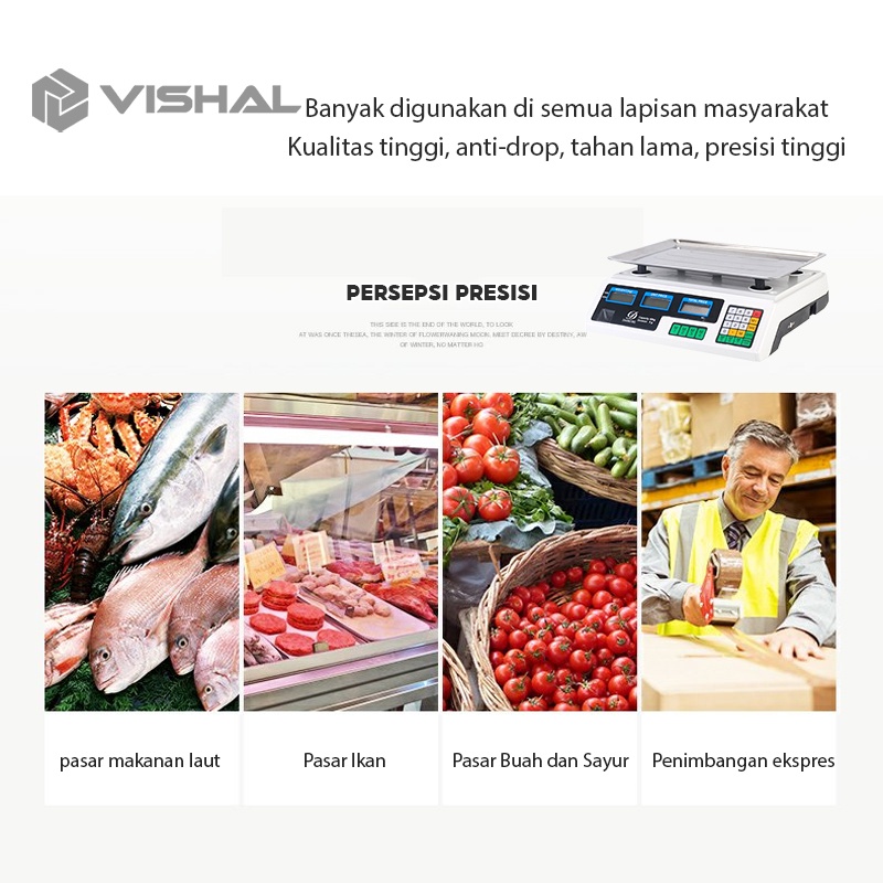 VISHAL Timbangan Buah Digital 40kg Double Display Digital Computing Scale /Timbangan Sayur/Timbangan Digital VS-6018