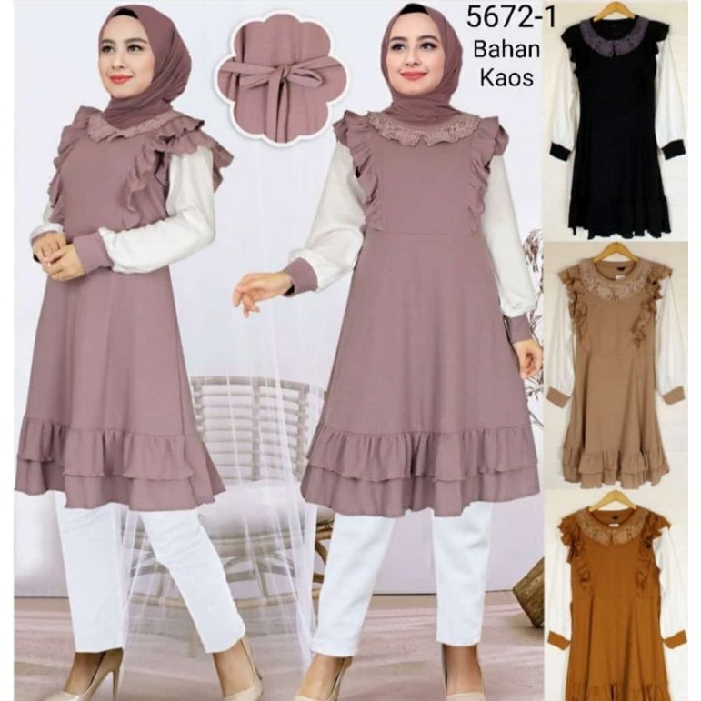promo fhasion wanita-longdres/tunik rempel brukat dada slimfit premium import/termurah/terbaru