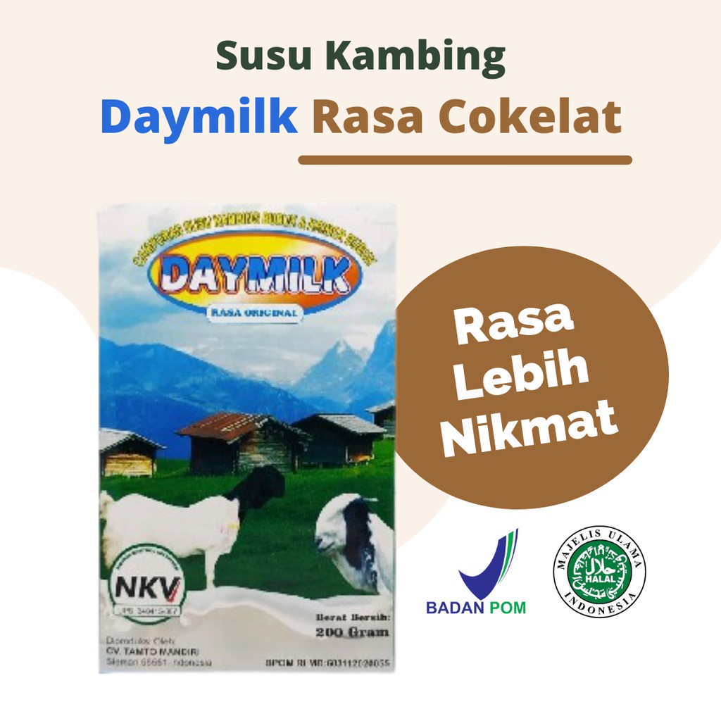 

Daymilk - Susu Kambing - Rasa JAHE - VANILLA - COKELAT - Atasi Asam Lambung - Nyeri Sendi - dan Gangguan Pernapasan - Netto : 200 gram