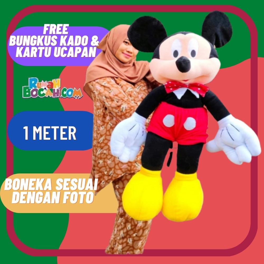Boneka Mickey Mouse 1 Meter Jumbo Besar Boba Karakter Mickey Mouse untuk Kado Ulang Tahun Kado Anniv