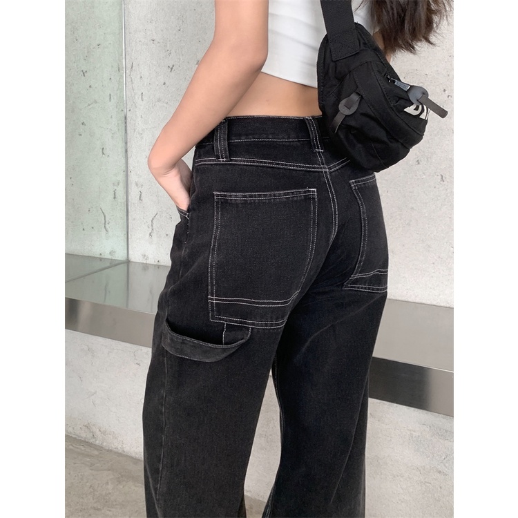 KOREAN SALJU HITAM CELANA WANITA KULOT JEANS HIGHWAIST PANJANG KEKINIAN