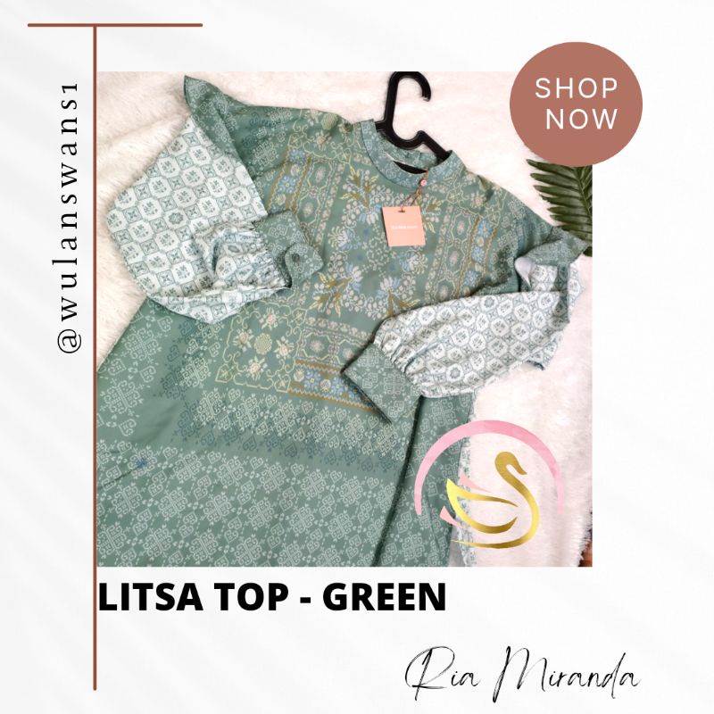 Litsa Top Original No Preloved By Ria Miranda Ori Blouse Pattern Green Size S/M