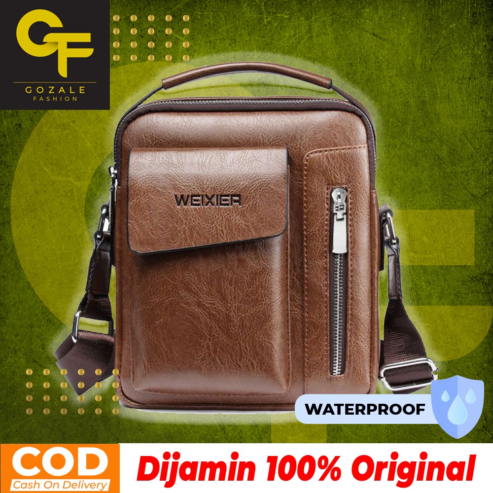 Weixier 8602 Tas Selempang Kulit Pria Import Original Slempang Pria Waterproof - Gozale Fashion
