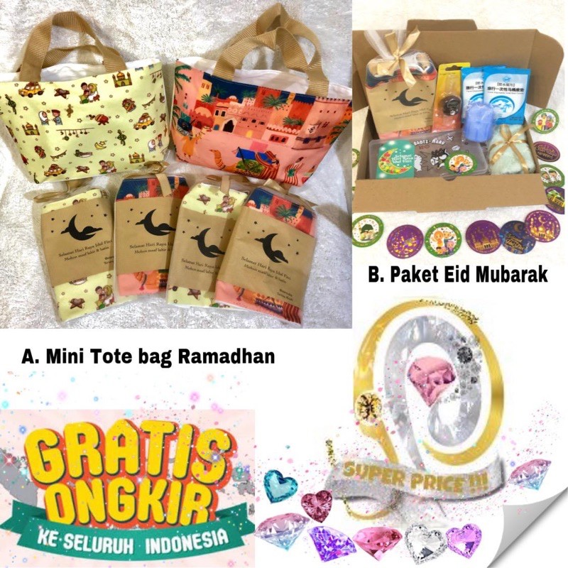 

MINI TOTE BAG RAMADHAN / GOODIE BAG IDUL FITRI / HAMPERS PARCEL EID MUBARAK KADO HADIAH