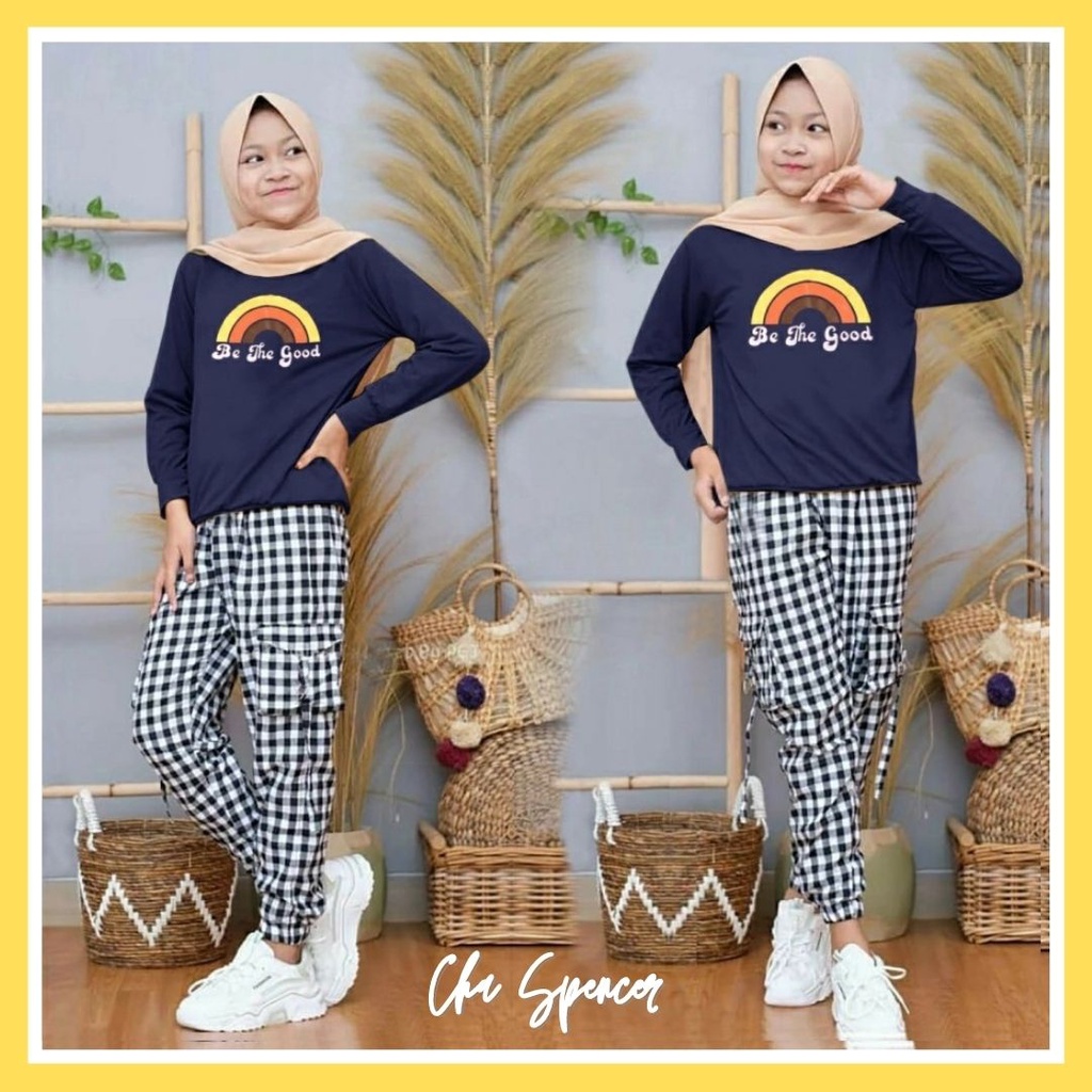 Baju Setelan Celana Anak Perempuan Cewek Umur 9 10 11 12 13 Tahun Modern Motif kotak-kotak Murah Des