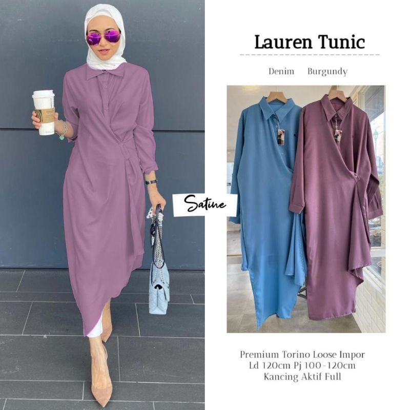 LAUREN TUNIC BY SATINE TOP ATASAN WANITA CASUAL MIDI TUNIK WANITA MUSLIMAH CASUAL POLOS JUMBO PREMIU