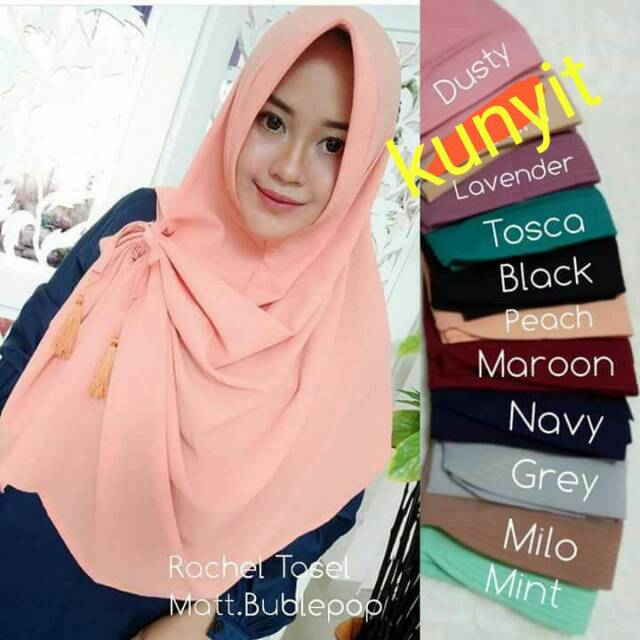 Pashmina Instan tasel -  Share:   Favorit (94) PHASMINA INSTAN KOLONG PET TALI TASEL/PASTAN KINCIR jilbab instan/1kg muat 8 pcs