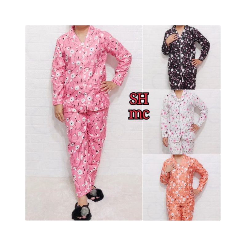 Baju Tidur Piyama Wanita Motif Flora KembangPajamas Katun  / Baju Tidur setelan Wanita Katun   PP dewasa Terbaru Bigsize Kekiniaan