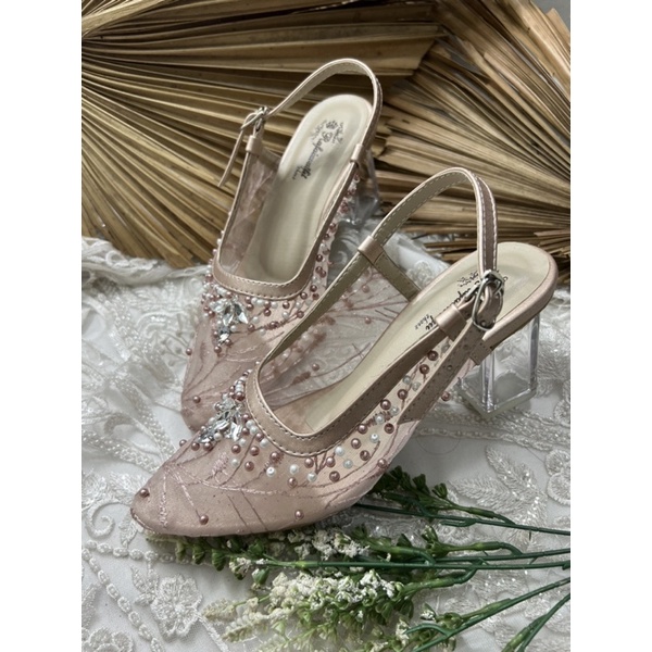 sepatu wanita pesta keisya rosegold 7cm kaca