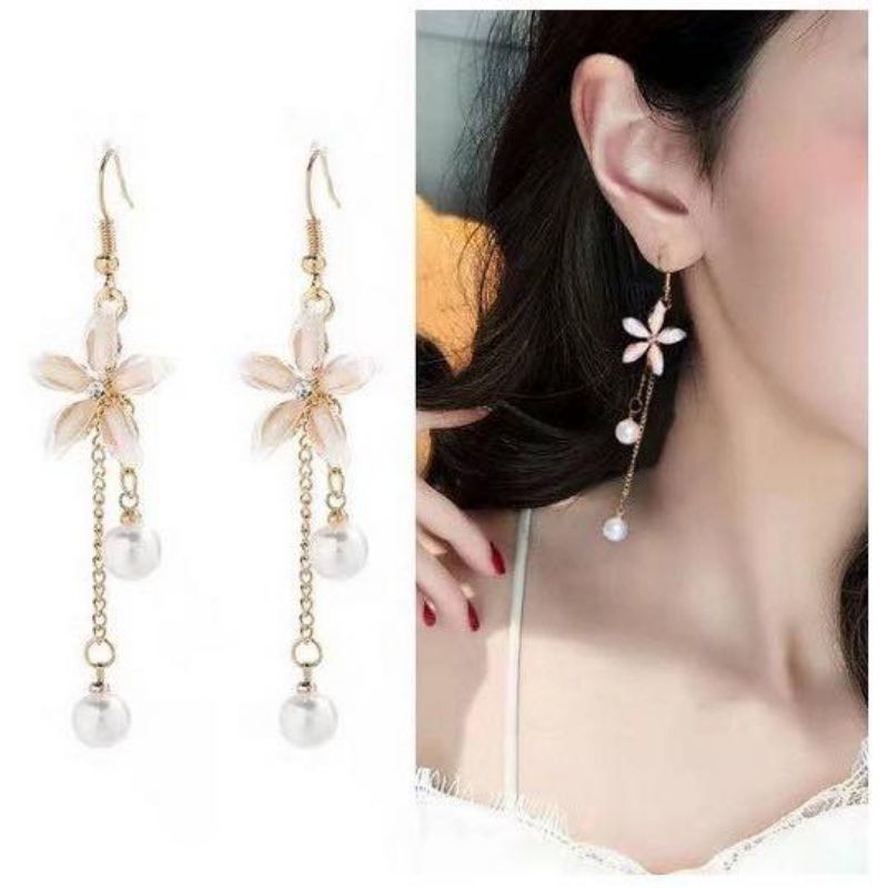 Anting Hijab Gantung Panjang Desain Bunga Hias Rumbai Gaya  Elegan untuk Wanita /anting hijab