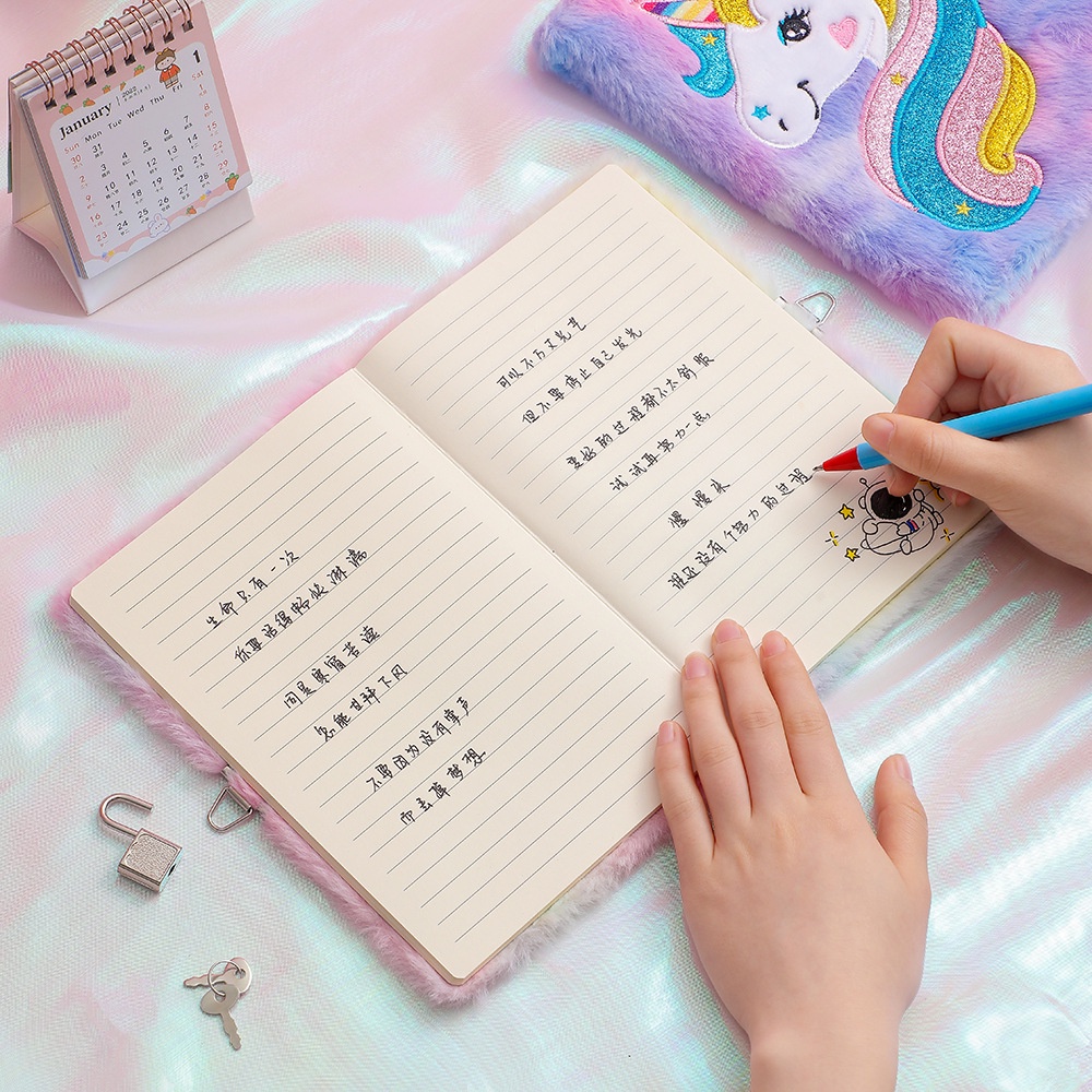 Buku Diary Gembok / Lock Unicorn ok Unicorn Buku Diary anak Unicorn bulu Kado Ultah anak Perempuan import berkualitas