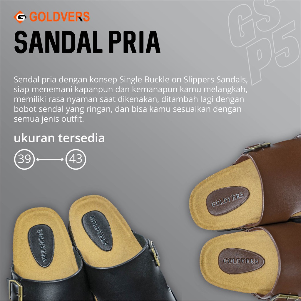 Sandal Pria Original Bahan Kulit Sintetis Mrah Dan Berkualitas GOLDVERS Sandal Kulit Sandal Pria - KREATIVO