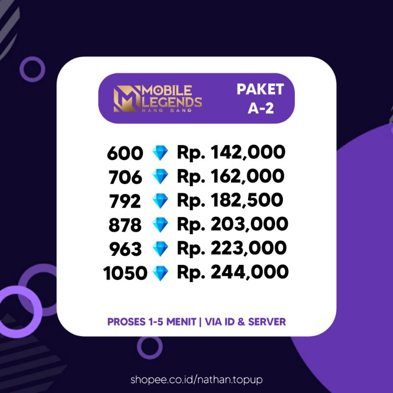 Jual TOP UP DIAMONDS MLBB PAKET A-2 - MOBILE LEGENDS DIAMONDS DM ML ...