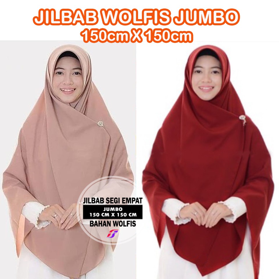 Jilbab segi empat wolfis 150 X 150 / jilbab jumbo wolfis / jilbab syari wol-0