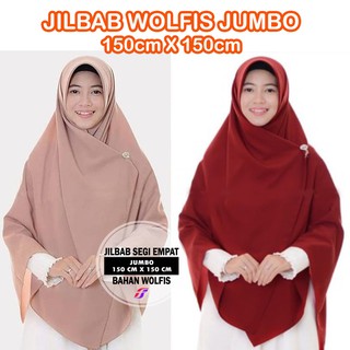 Jilbab segi empat wolfis 150 X 150 / jilbab jumbo wolfis / jilbab syari wol