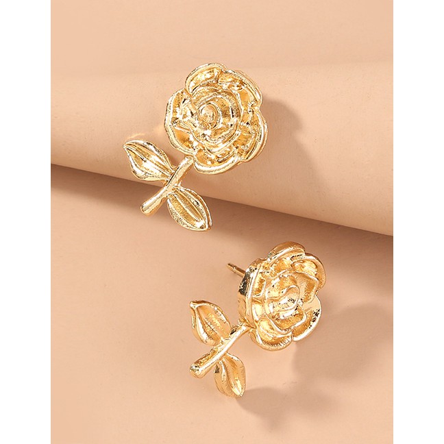 LRC Anting Tusuk Fashion Golden Rose Metal Earrings P75196