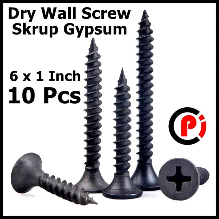 Per 10Pcs Skrup Gypsum Sry Wall Screw Ukuran 6 x 1 Inch 10 Pcs