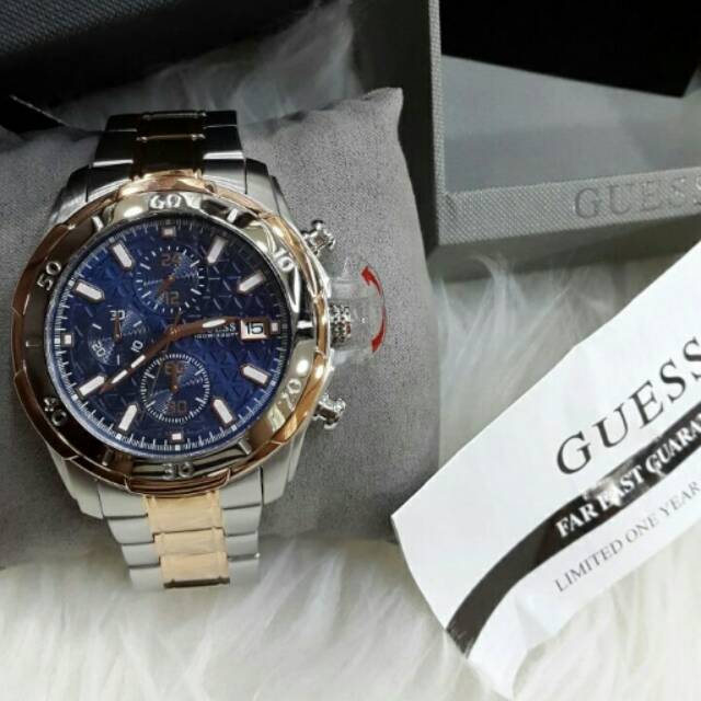 Jam Tangan Pria Guess W0746G1 Silver Rosegold Rantai Original Murah