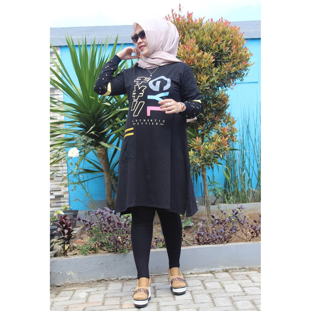 BIG SALE  ATASAN MUSLIM WANITA TUNIK / FASHION TERBARU GYL AUTHENTIC HITAM BAHAN KATUN MURAH