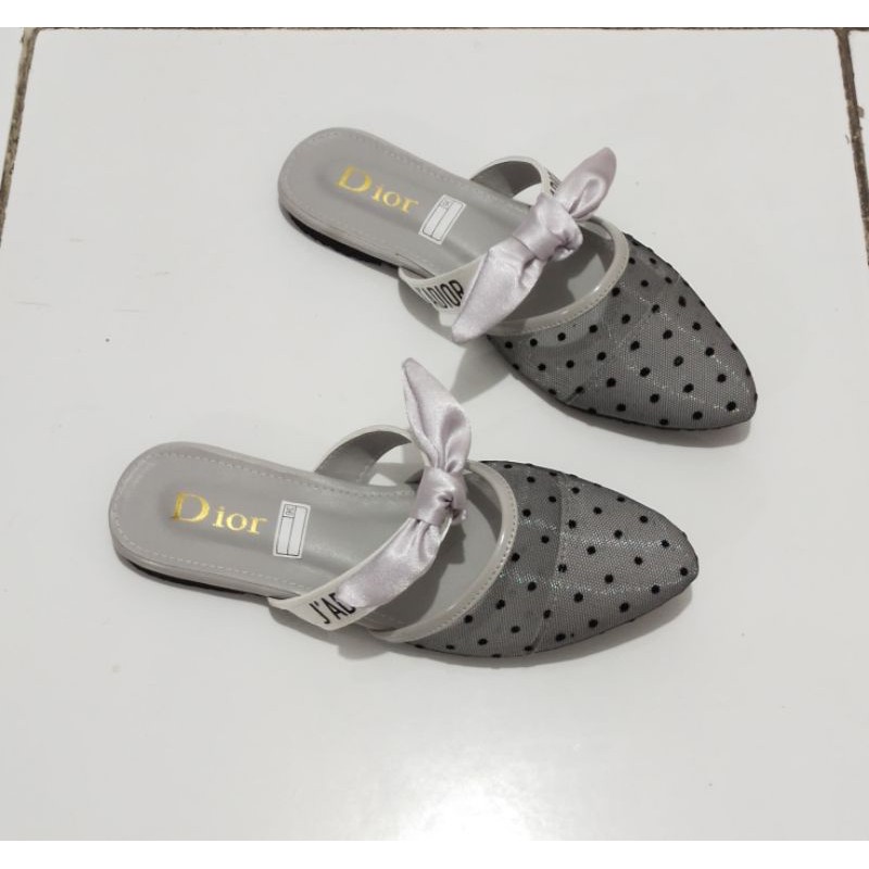 Best Seller.. Lengkap Ukuran Dewasa &amp; Anak2 Jdr Swiss Dotted Mid Ribbon Woman Flat Shoes SDMR