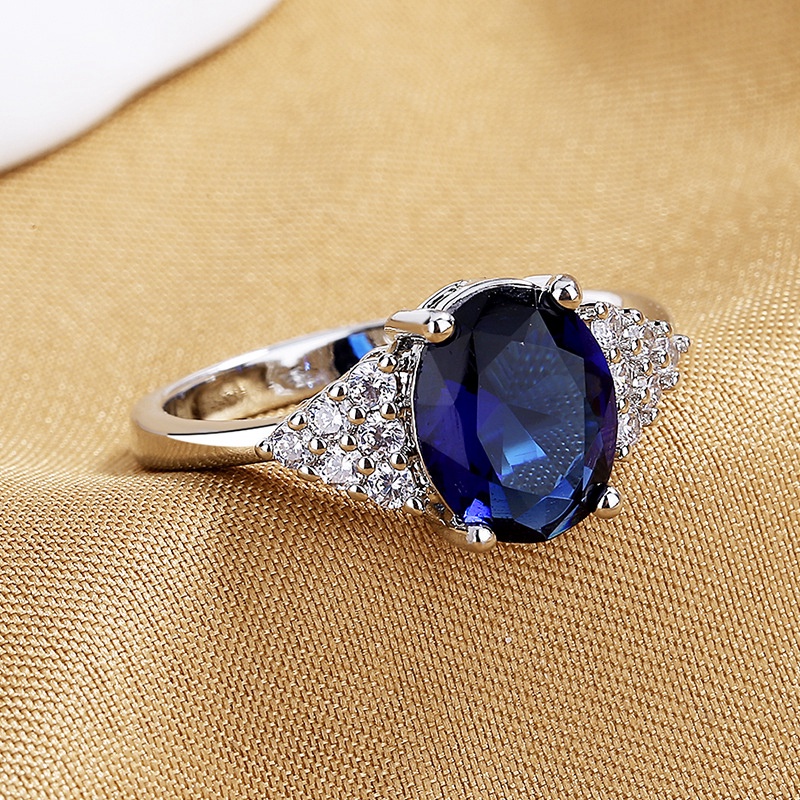 Fancyqube Perhiasan Cincin Sapphire Bentuk Oval Bahan 925 Sterling Silver Untuk Wanita