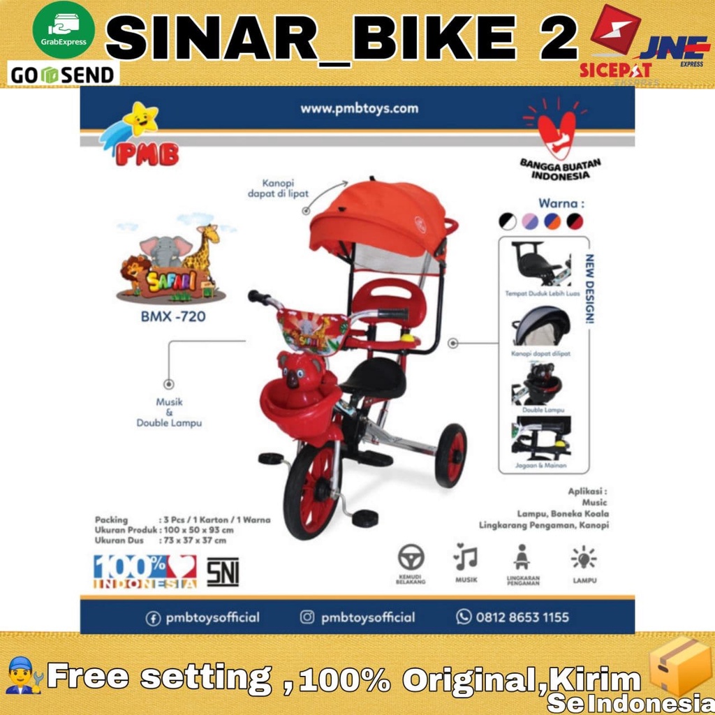 Sepeda Roda Tiga Anak PMB BMX 720 Nikel 1-3 Tahun IC Musik Koala Pengaman Depan Biasa