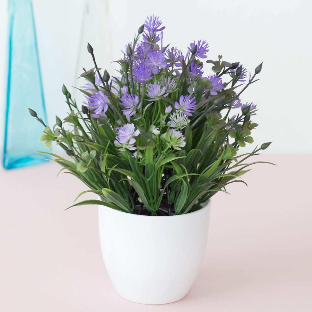 NM611 Bunga plastik / pajangan bunga Artificial / motif Rose  Vas Bulat-Biru