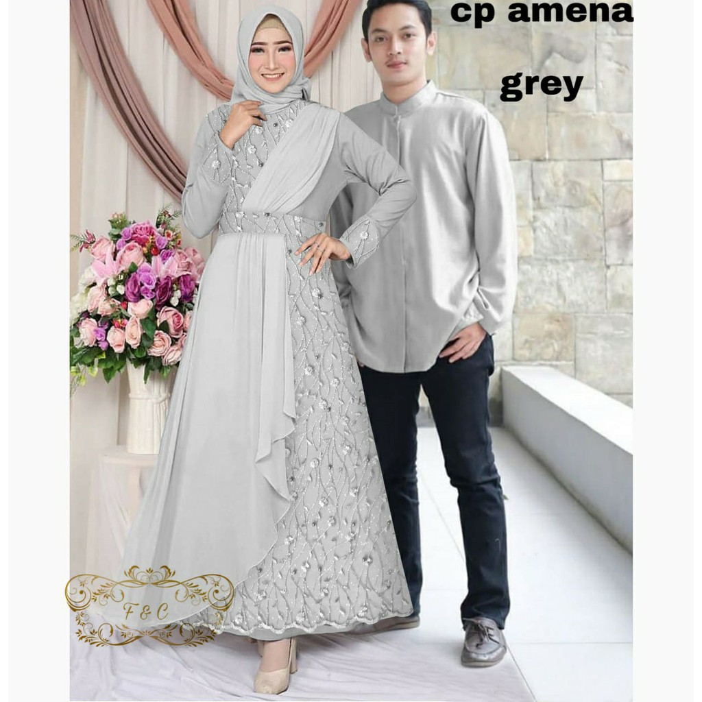 PCS CP AMENA PAKAIAN COUPLE PASANGAN KEMEJA DAN GAMIS MOSCEREPE 2 UKURAN L XL FE