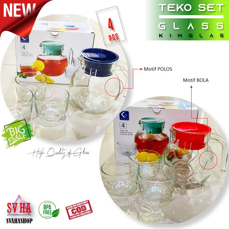 Teko Gelas Kaca Set 4 Pcs Bahan Tebal