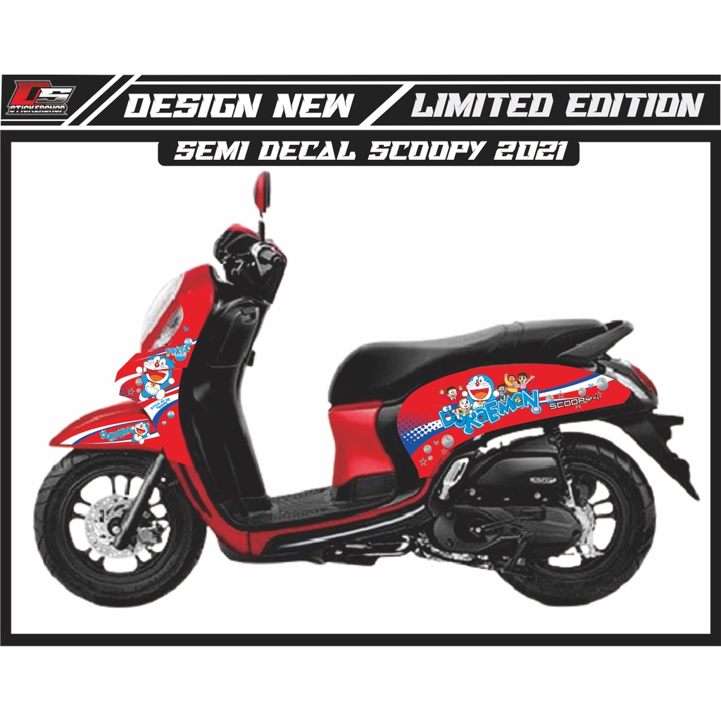 STRIPING SEMI DECAL SCOOPY  2021 CONCEPT DORAEMON SIMPLE LIS WARNA MERAH