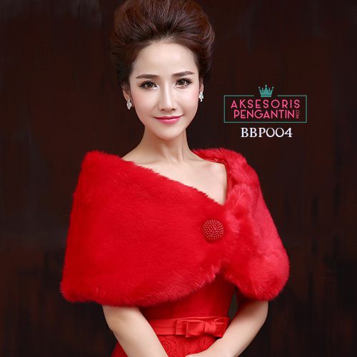 [PRODUK TERLARIS] AKSESORIS PENGANTIN CARDIGAN BOLERO BULU PESTA PREMIUM MERAH BBP004